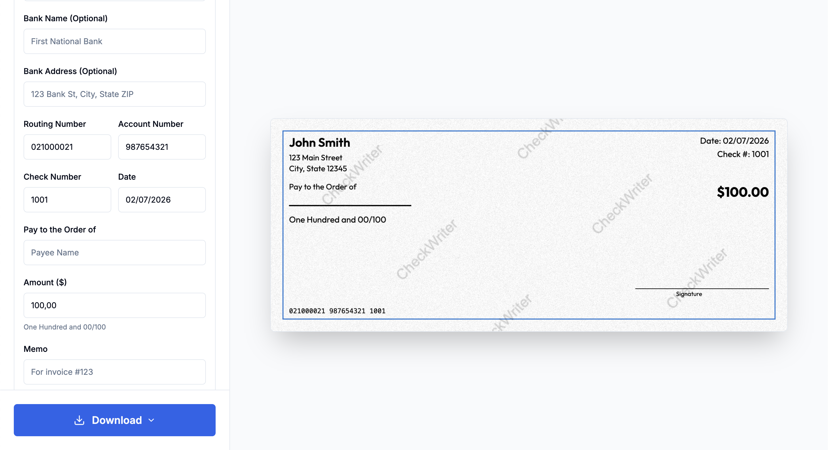 Check Riter Free Check Writer & Generator | Print Checks Instantly